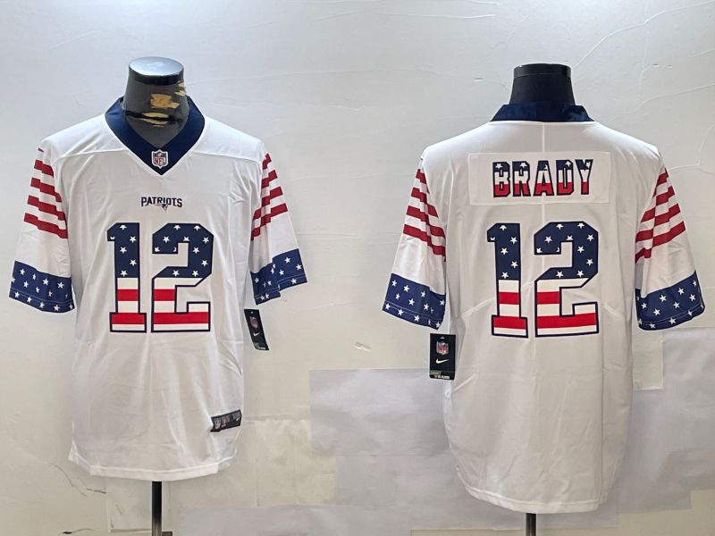Men New England Patriots 12 Brady White National Flag 2024 Nike Limited NFL Jersey style 1